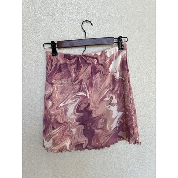 Urban Outfitters pink marble mesh mini skirt M ruffle festival rave summer fairy - Picture 5 of 6